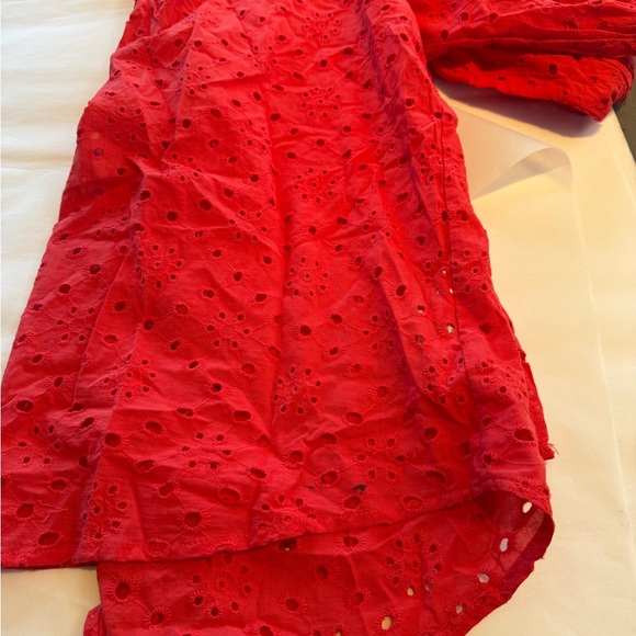 ADIVA Top Womens Medium Red Blouse Ruffle Crochet Puffy arms - Picture 8 of 8